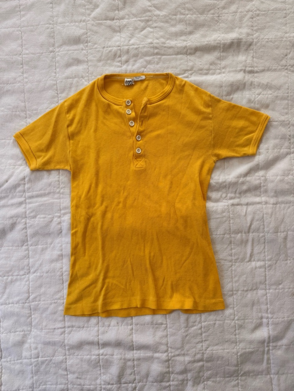Short-Sleeve Henley Top in Mustard Yellow